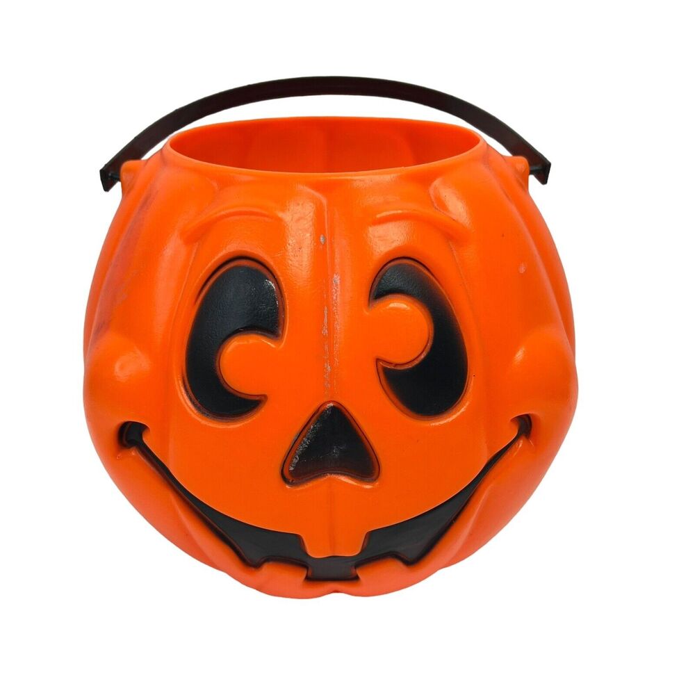 Vintage Halloween Blow Mold Pumpkin Face Bucket 1997 Grand‎ Venture USA Candy